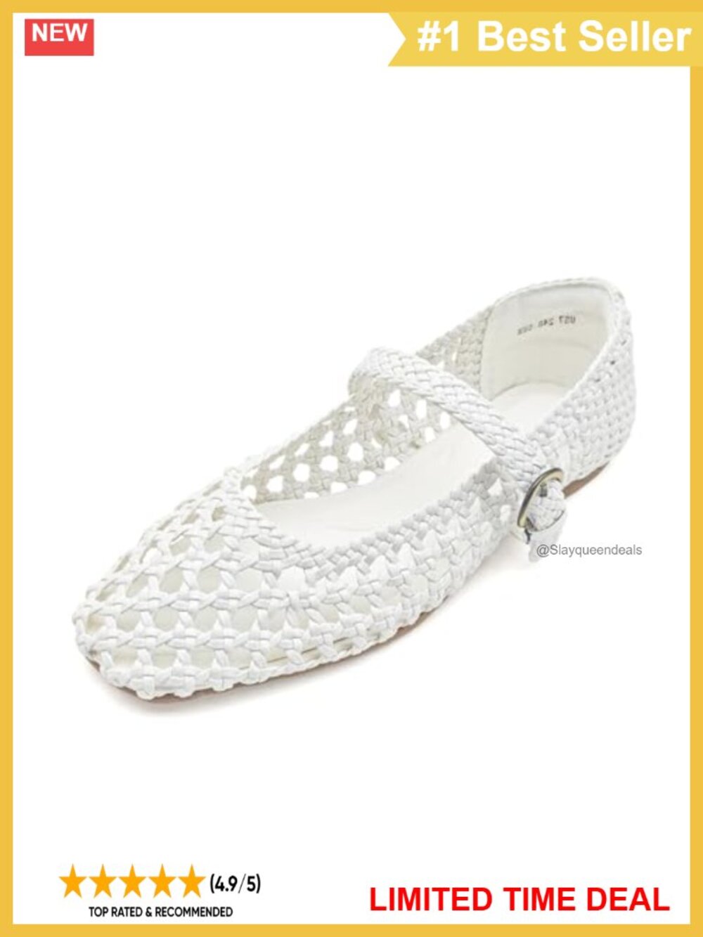 Hand Woven Mary Jane Flats Square Toe Mesh Ballet Flat Braided Buckle Memory